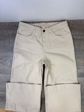 Pact Organic Cotton Beige Wide Leg Pants Elastic Back Waist Size M